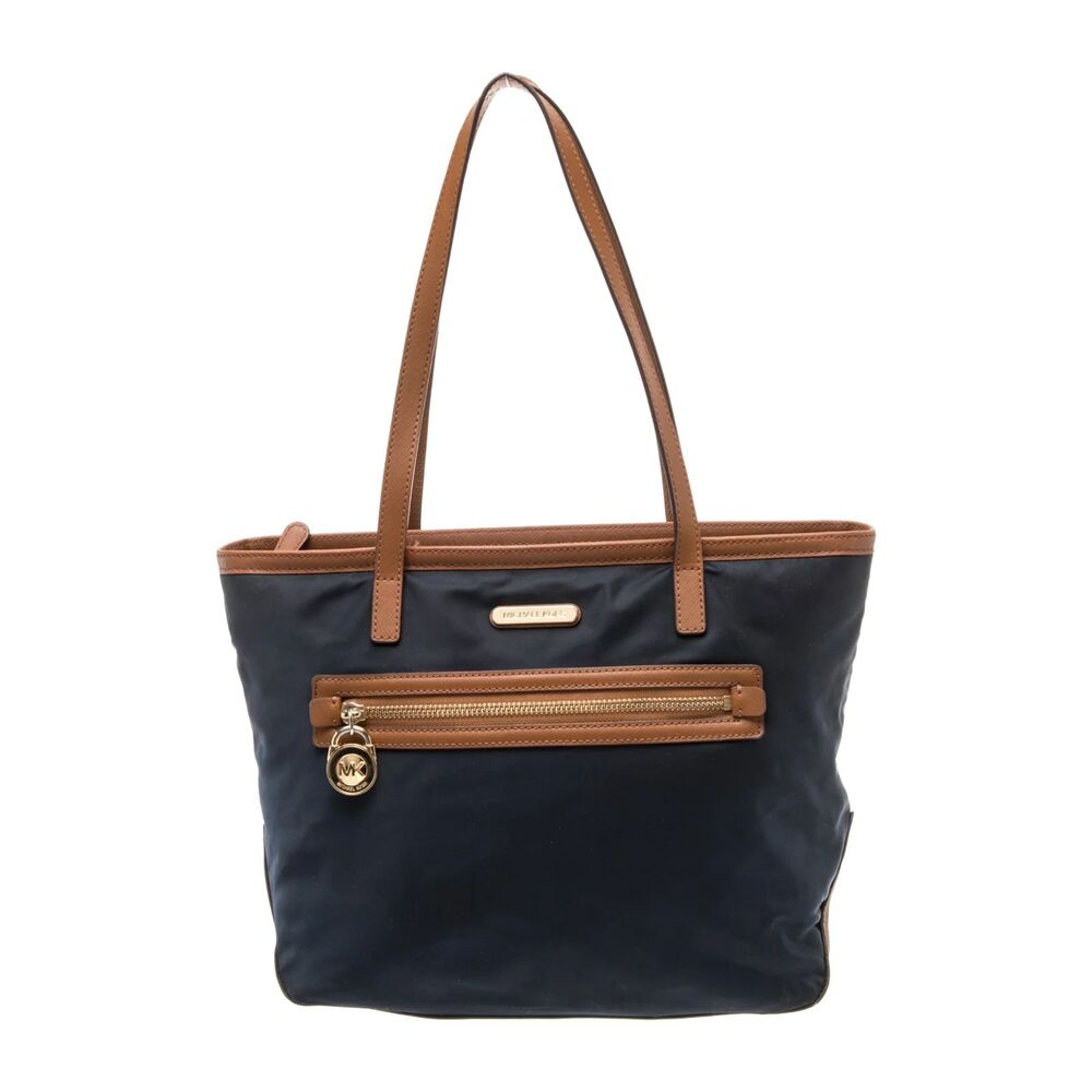 Michael Michael Kors Blue Nylon Tote Bag Leather Trim Gold Hardware